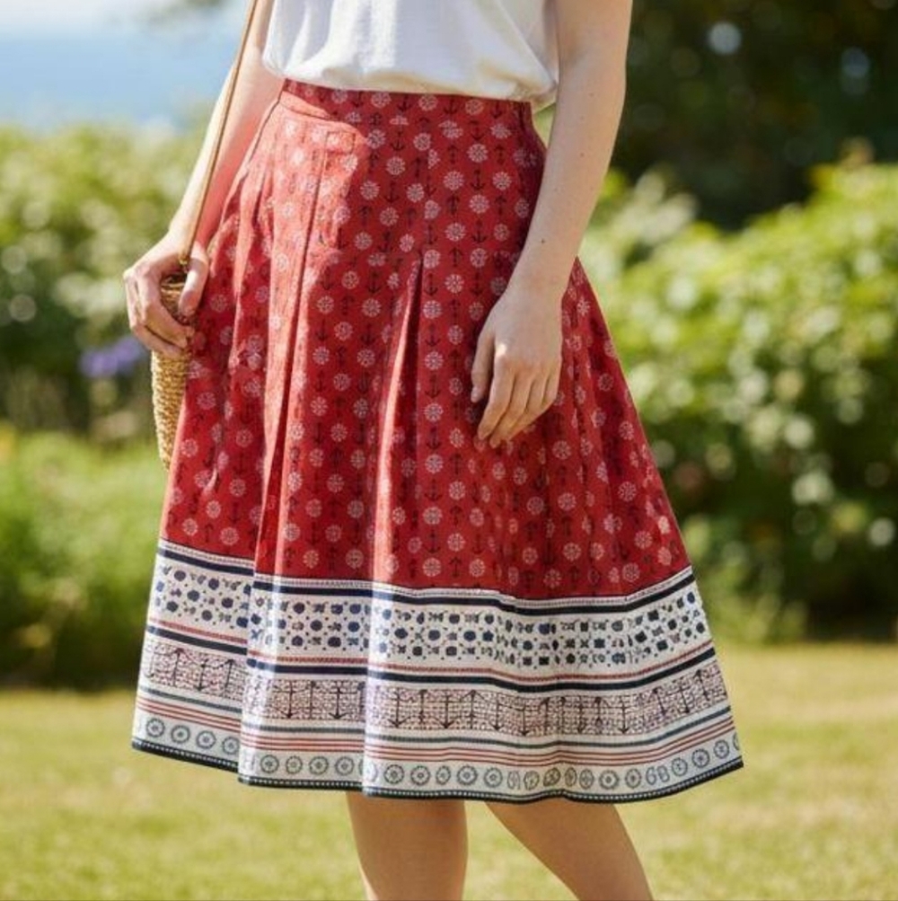 Charter Club Skirt Nautical Sailor Print Pleated Fully Lined 100% Cotton Sz 10